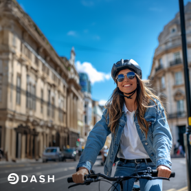 Person riding a Dash bike enjoying the benefits of cycling